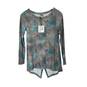 NWT! Simply Art by Dolcezza Abstract Teal Gray Studded Tunic Top XS